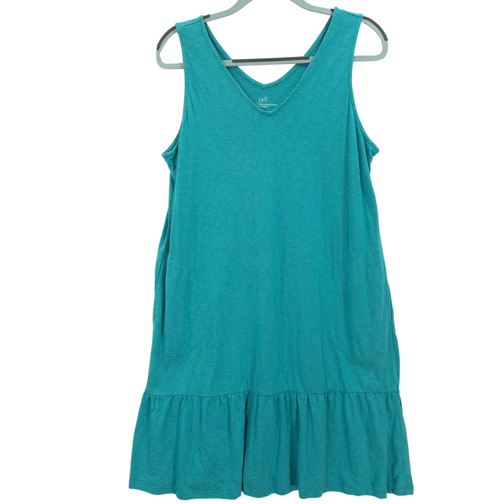 J. Jill Knit Tank Dress Flounce Hem Teal Modal Pockets MP Coastal Boho Travel